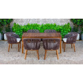 Elegant Design Poly Rattan Coffee Dining Set Wooden Legs and Table